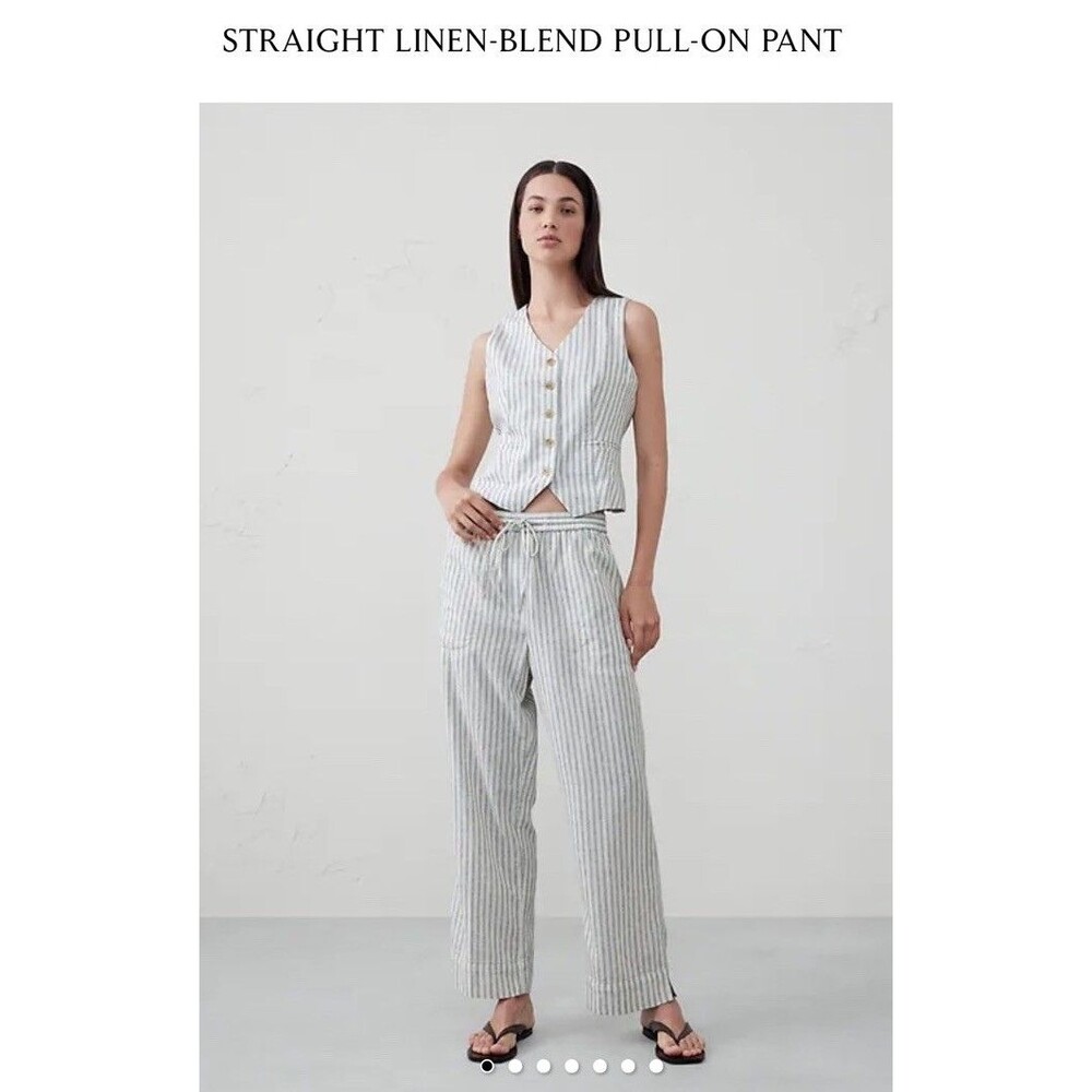 Banana Republic Pants Womens XS Blue Striped Linen Blend Straight High Rise